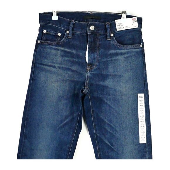 NWT UNIQLO Men's Slim Fit Straight Jeans Blue 28X34 - Picture 3 of 4